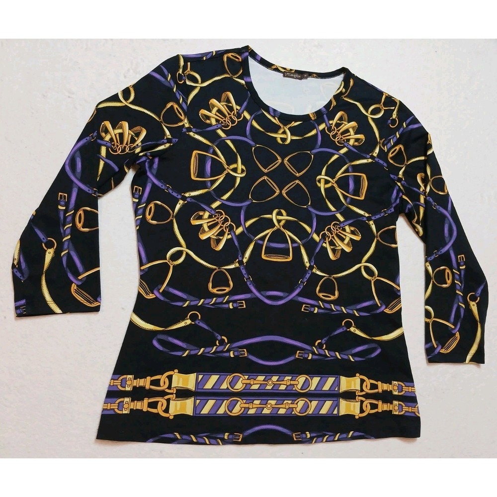 J.McLaughlin Catalina Cloth Top Medium M Black Purple Equestrian Horse Bit Chain